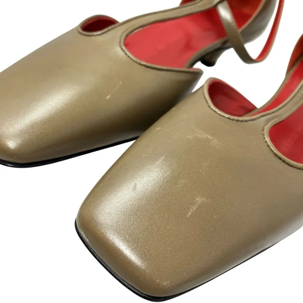 J Crew T-Strap Italian Leather Kitten Heels Womens 7.5 Aged Taupe‎ CR930